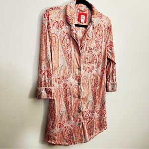 Echo Paisley Print Pajama Sleep Shirt - Red, Cream and Orange